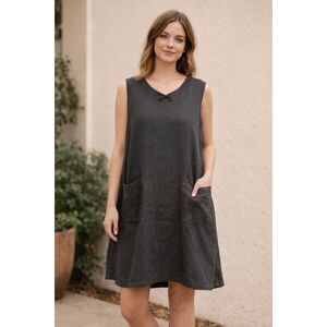 MM6 Maison Margiela Sleeveless Black Dress Linen Blend Size 38 Pockets Trapeze